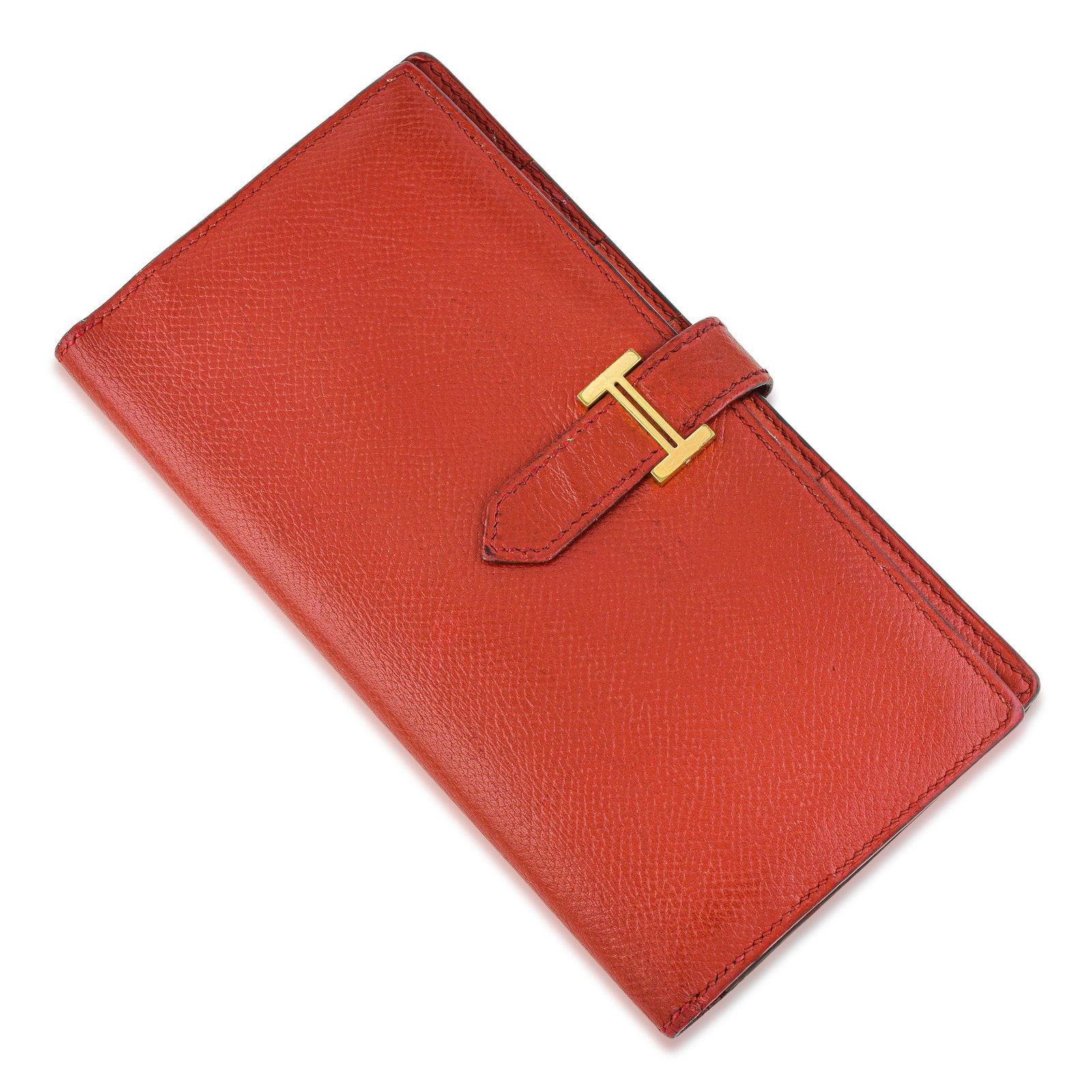 Hermes Bearn Soufflet Wallet - Epsom Leather, Red: ESTIMATED RETAIL PRICE: $3,500* *This is the estimated value a piece of similar quality, craftsmanship, and characteristics could command at retail. The Hermes Bearn is a long wallet distinguished by
