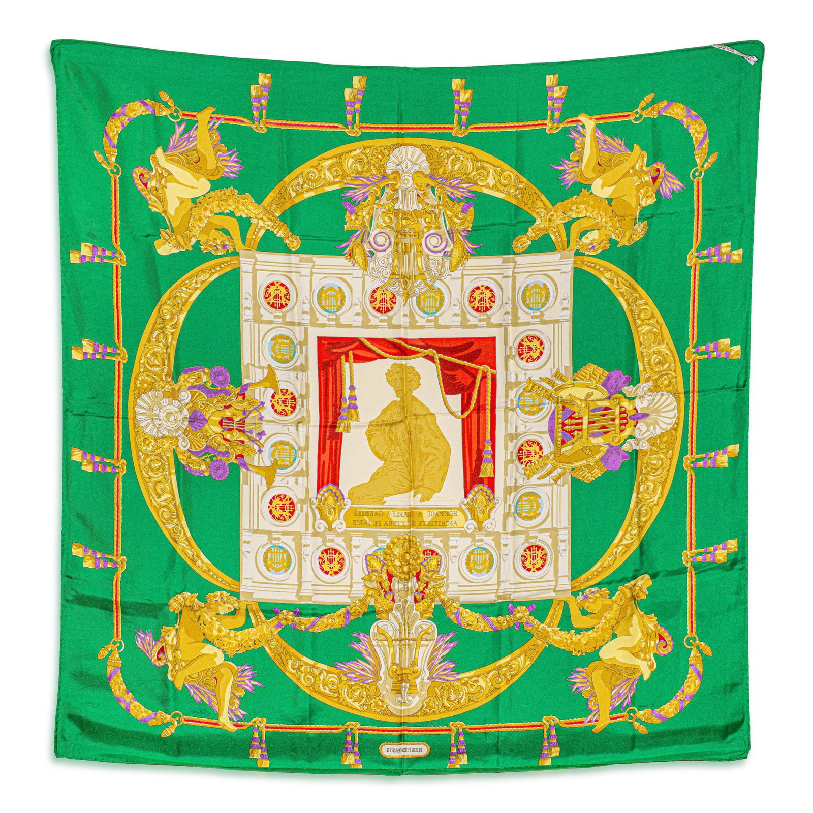 Hermes Hommage a Charles Garnier Carre 90 Scarf – Silk Twill, Green Multicolor - 2