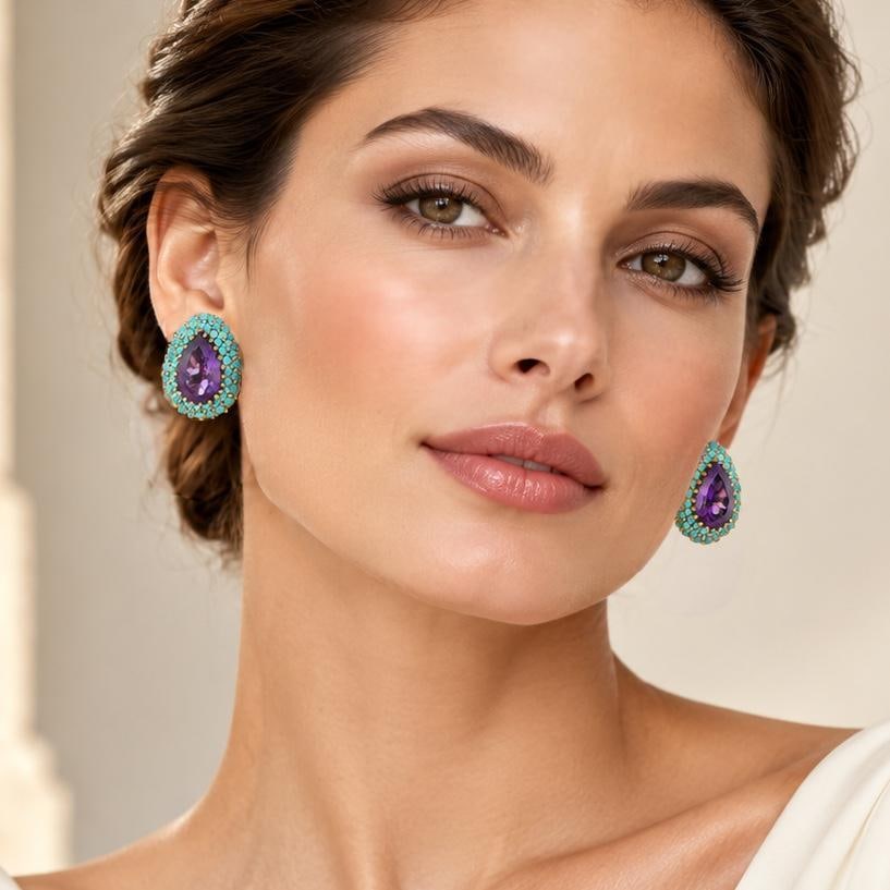 Vintage Amethyst and Turquoise Earrings - 2