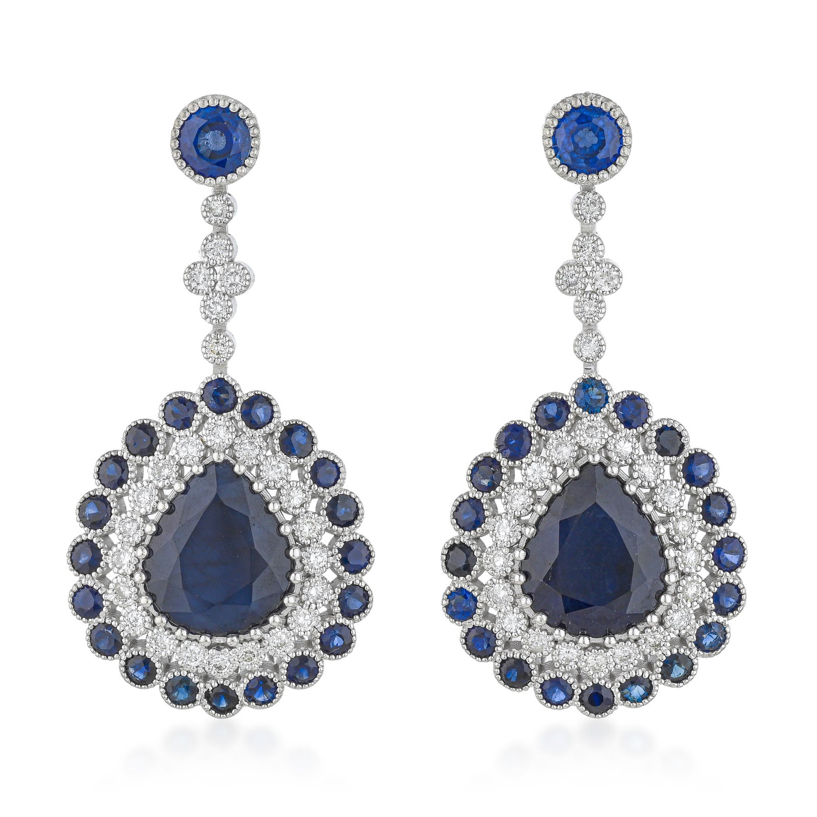 Sapphire and Diamond Drop Earrings: ESTIMATED RETAIL PRICE: 8,750* *This is the estimated value a piece of similar quality, craftsmanship, and characteristics could command at retail. Fine drop earrings should animate with the wearer's 