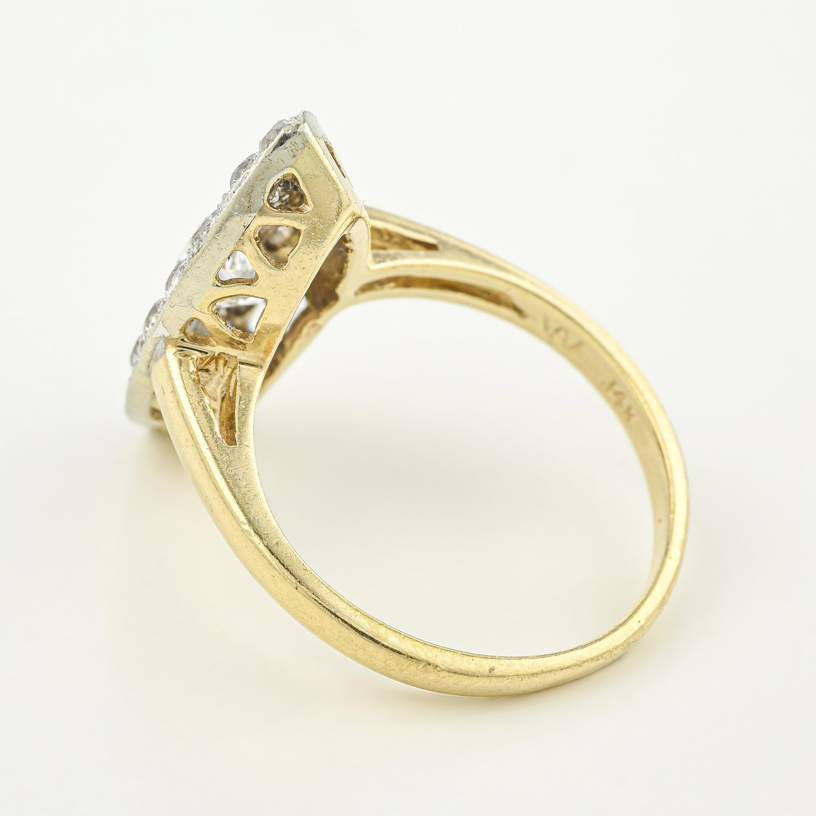 Vintage Navette Old European Cut Diamond Cluster Ring - 2