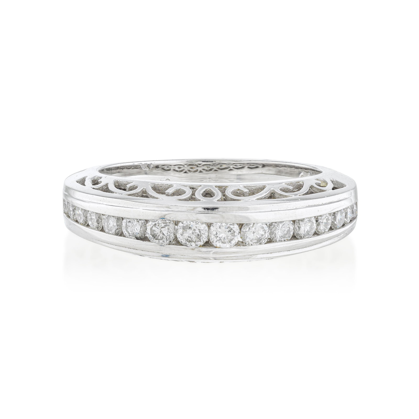 Diamond Channel Set Ring: ESTIMATED RETAIL PRICE: 5,250* *This is the estimated value a piece of similar quality, craftsmanship, and characteristics could command at retail. Clean lines and understated brilliance define this