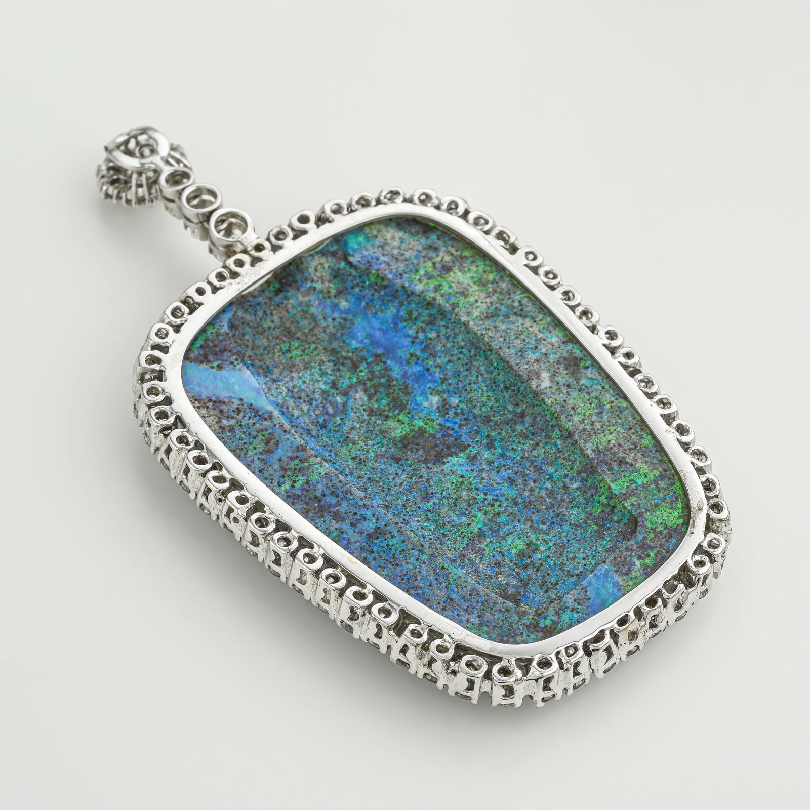 Hand Carved East Asian Motif Black Opal and Fine Diamond Carved Pendant - 2