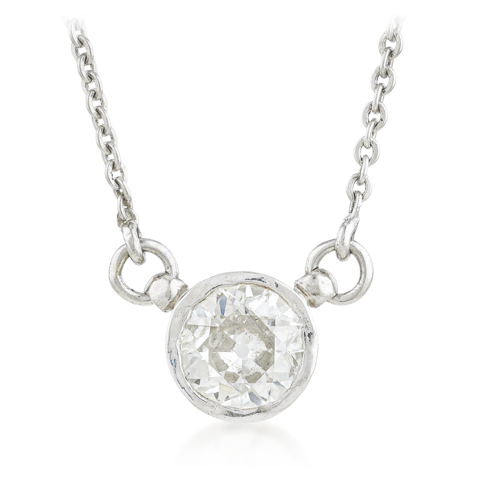 Old European Cut Diamond Solitaire Pendant Necklace: ESTIMATED RETAIL PRICE: 7,000* *This is the estimated value a piece of similar quality, craftsmanship, and characteristics could command at retail. Suspended from a delicate chain, an antique Old