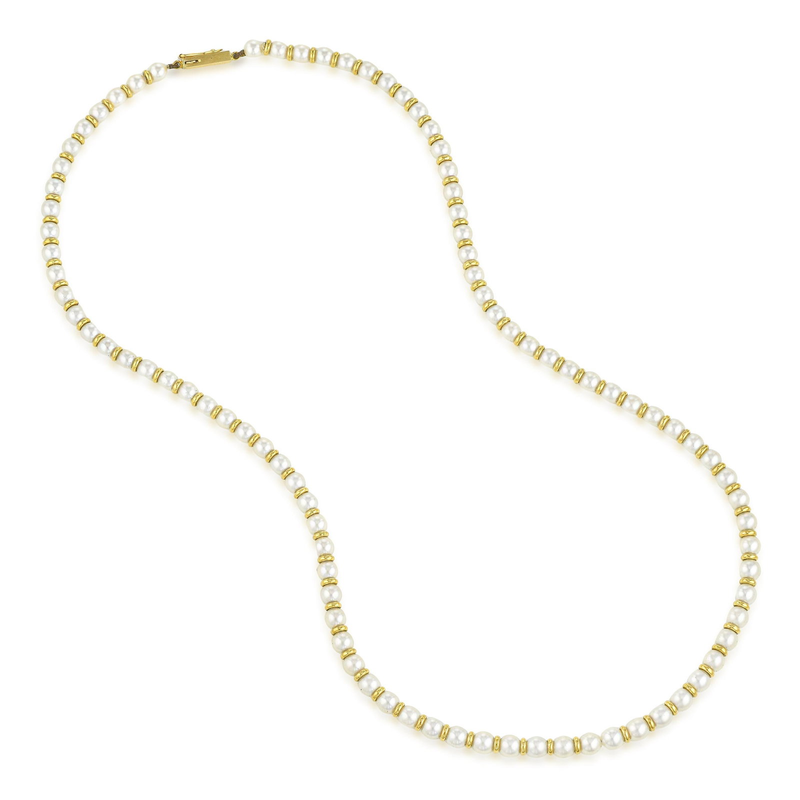 Pearl and Gold Rondelle Necklace: ESTIMATED RETAIL PRICE: 5,250* *This is the estimated value a piece of similar quality, craftsmanship, and characteristics could command at retail. A refined departure from the traditional uniform