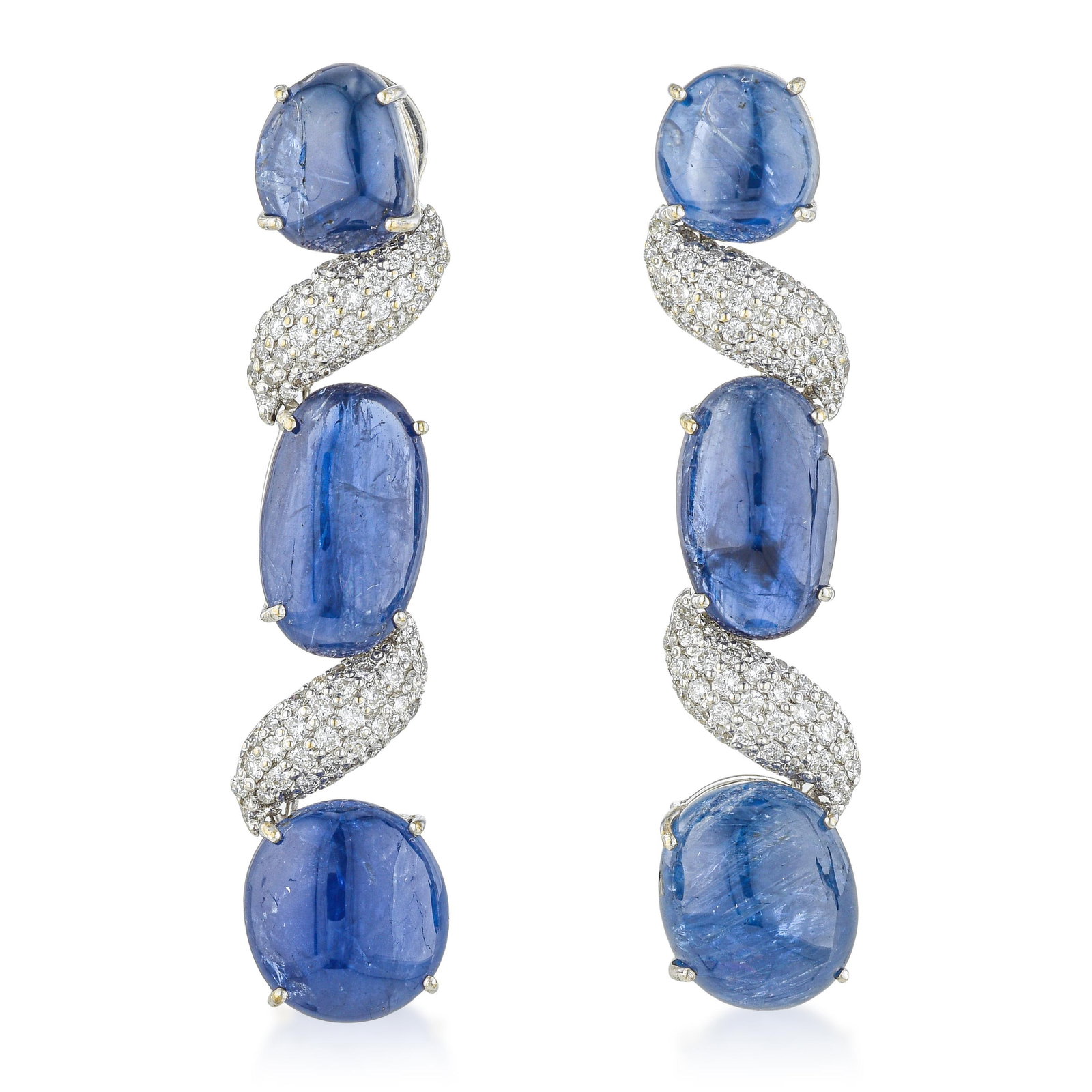 Burma No Heat Blue Sapphire Cabochon and Diamond Necklace and Earrings Set, GIA Certified - 3