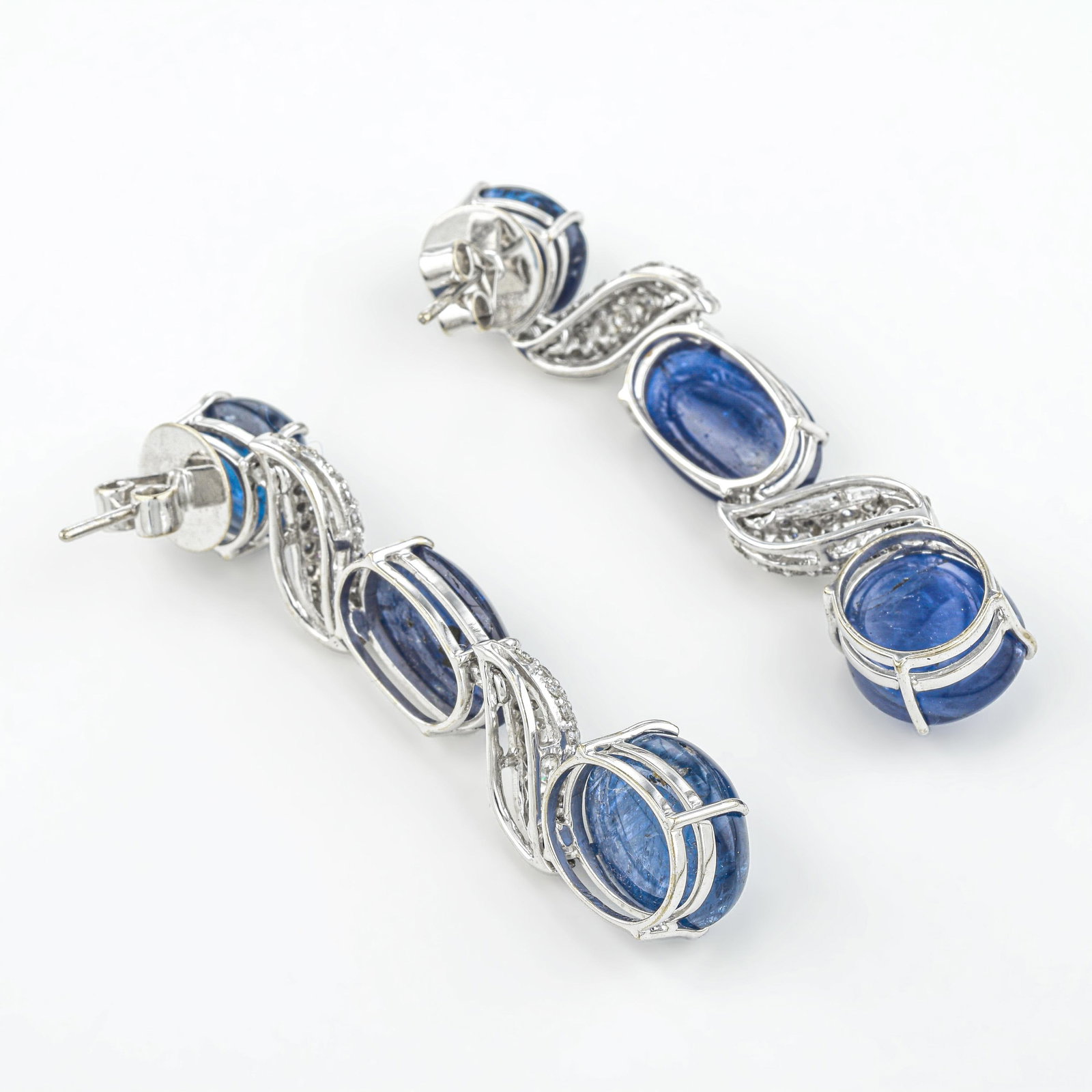 Burma No Heat Blue Sapphire Cabochon and Diamond Necklace and Earrings Set, GIA Certified - 4
