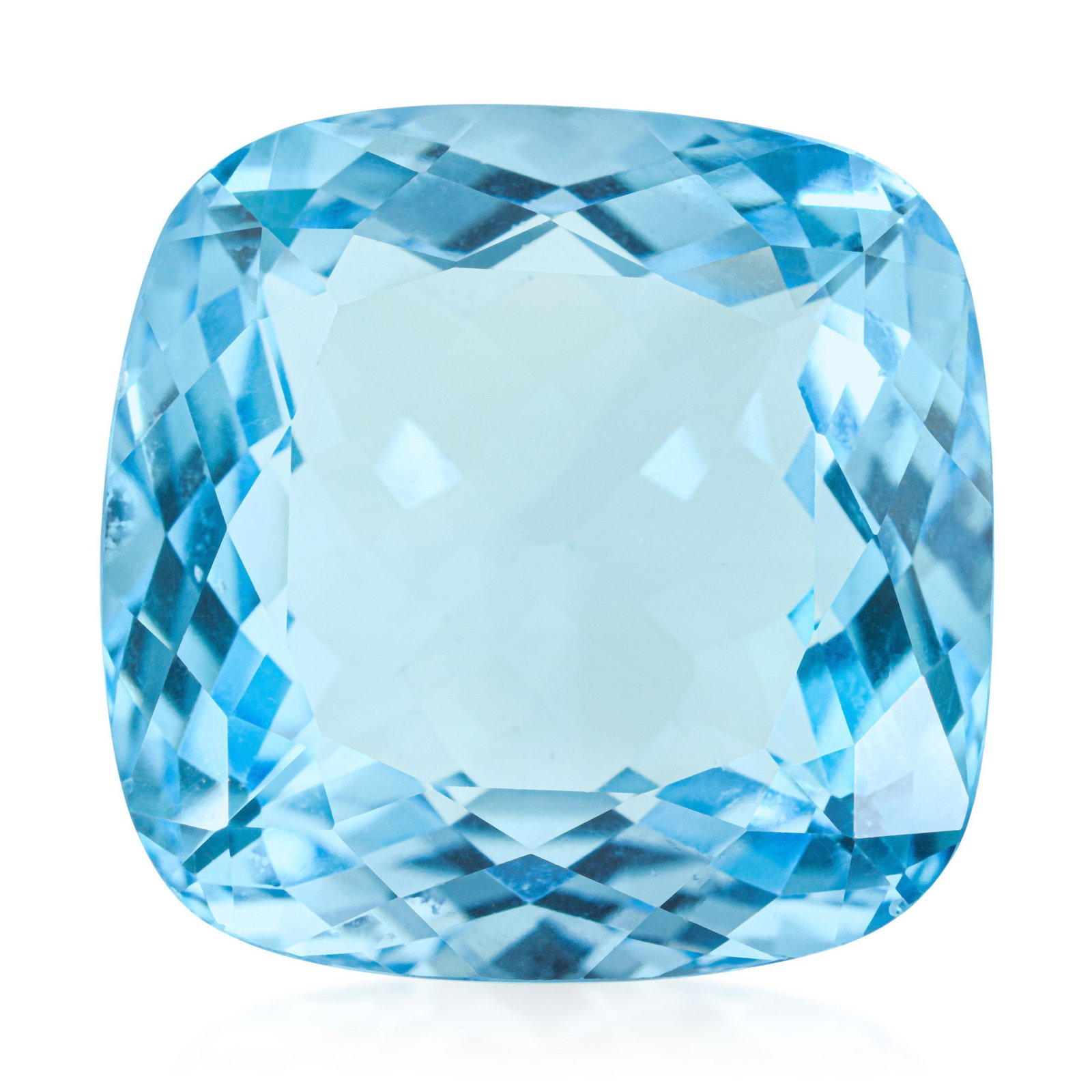 49.80-Carat Cushion Cut Topaz: ESTIMATED RETAIL PRICE: 1,400* *This is the estimated value a piece of similar quality, craftsmanship, and characteristics could command at retail. Displaying the crisp, transparent sky-blue tone of