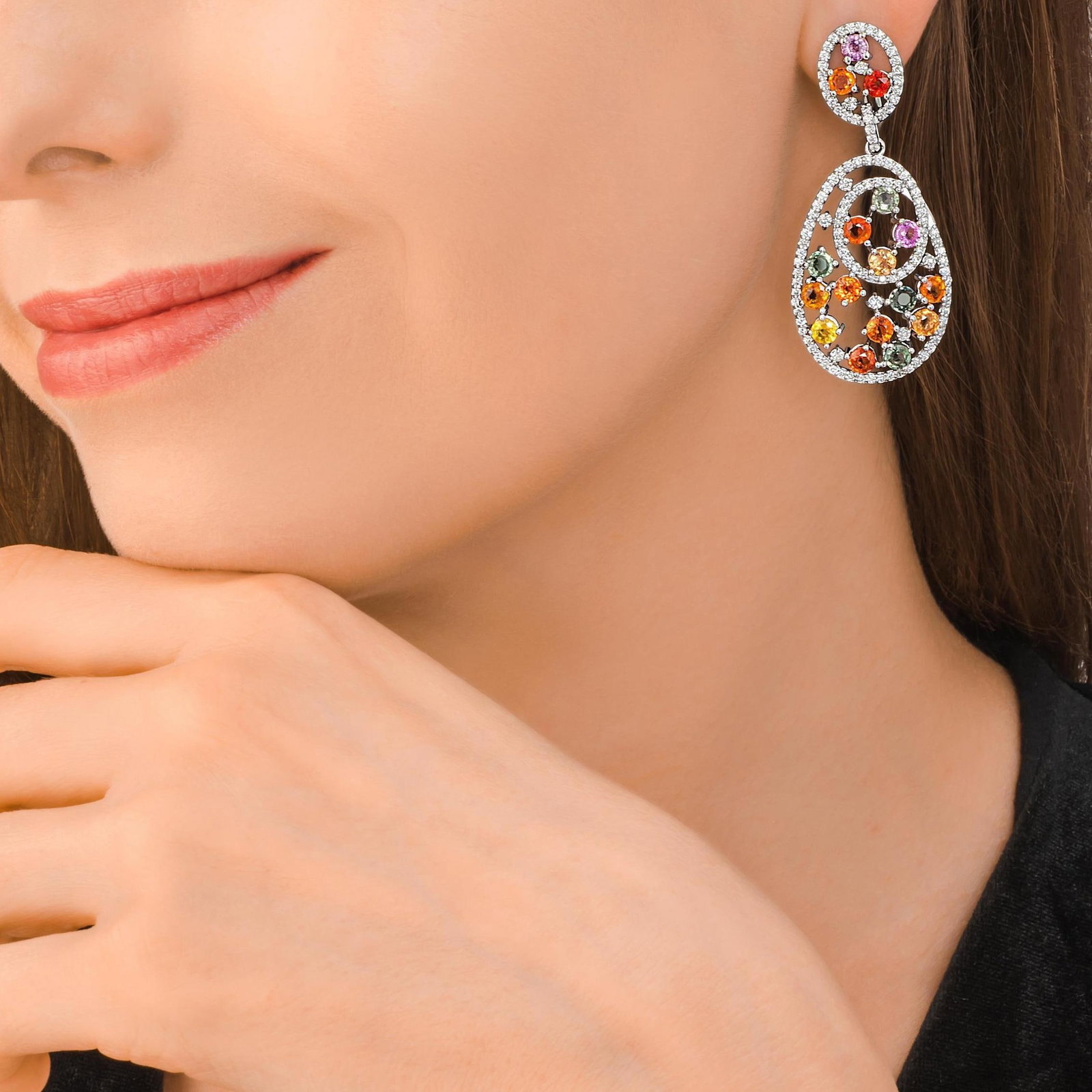 Multicolor Sapphire and Diamond Drop Earrings - 2