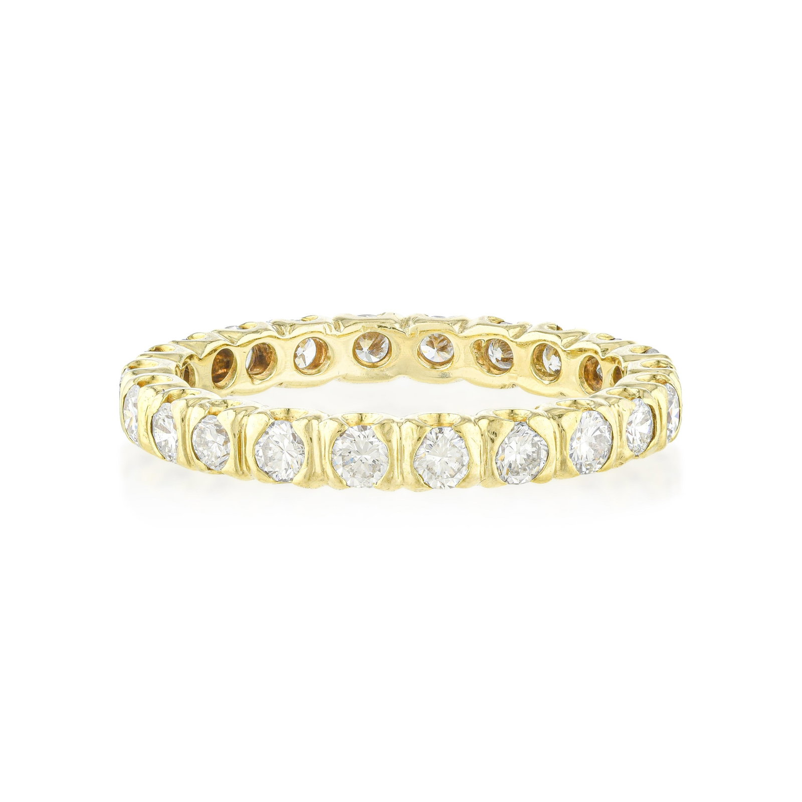 Diamond Eternity Ring: ESTIMATED RETAIL PRICE: 5,250* *This is the estimated value a piece of similar quality, craftsmanship, and characteristics could command at retail. Warm gold setting offers rich color contrast