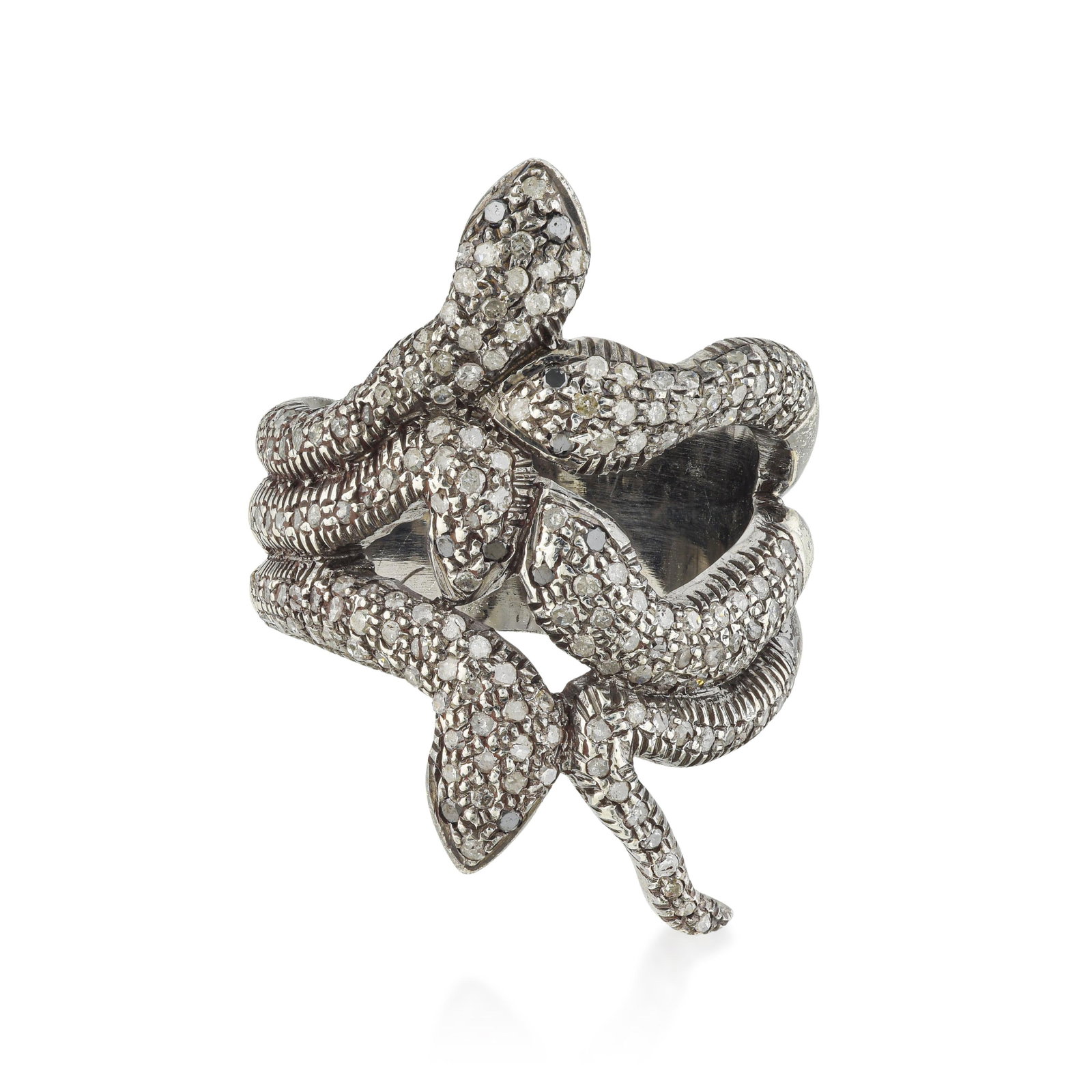 Diamond Multi-Serpent Coiled Wrap Ring in Sterling Silver: ESTIMATED RETAIL PRICE: 525* *This is the estimated value a piece of similar quality, craftsmanship, and characteristics could command at retail. Mystical and full of movement, four coiled serpents