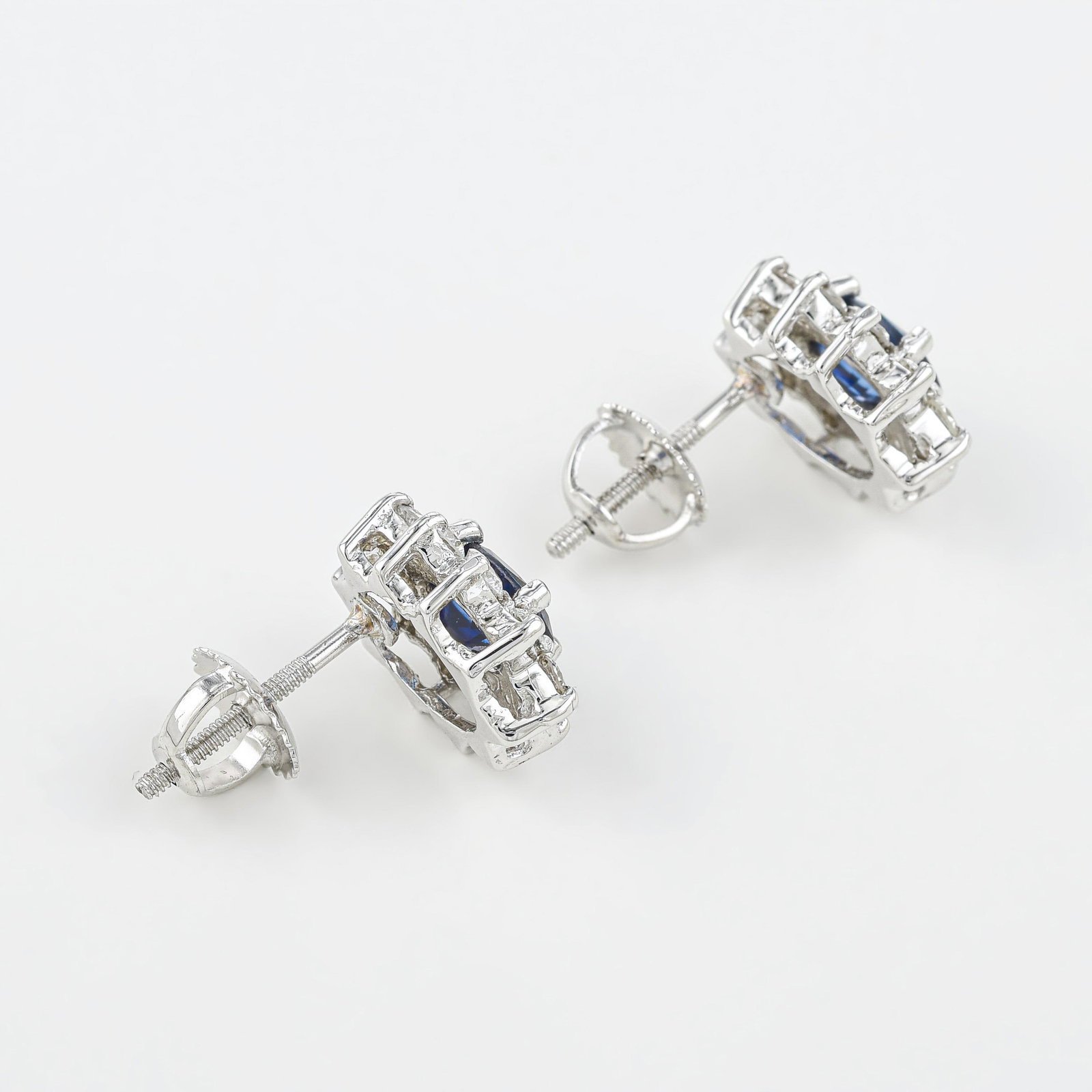 Sapphire and Diamond Cluster Earrings - 2