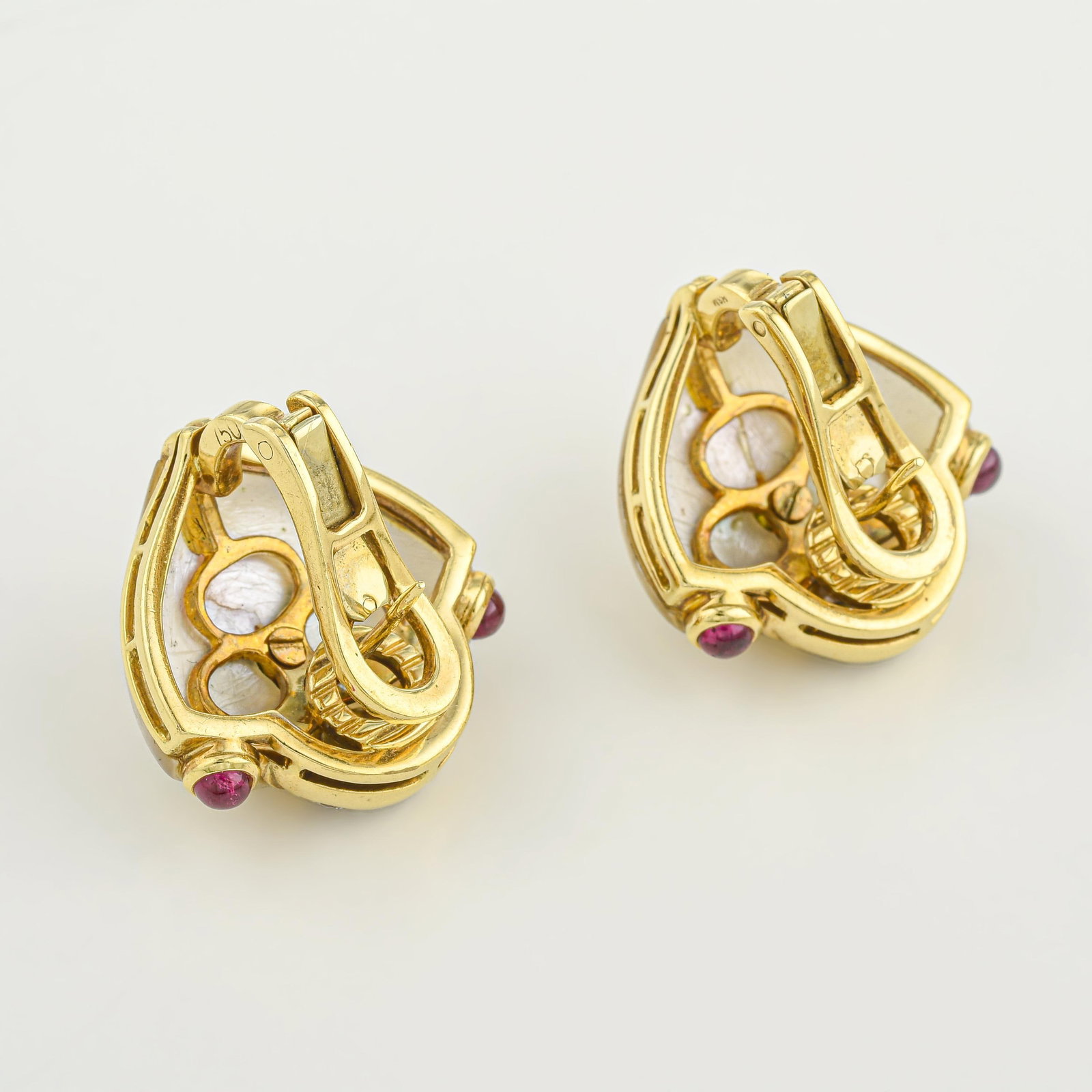 Vintage Mother of Pearl Peridot Tourmaline and Diamond Earrings - 2