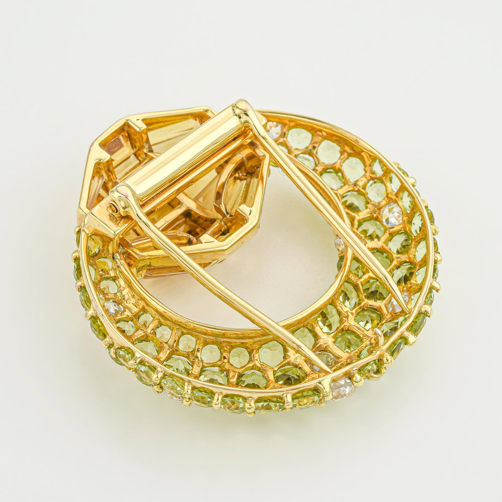 Vintage Peridot Citrine and Diamond Clip Brooch - 2