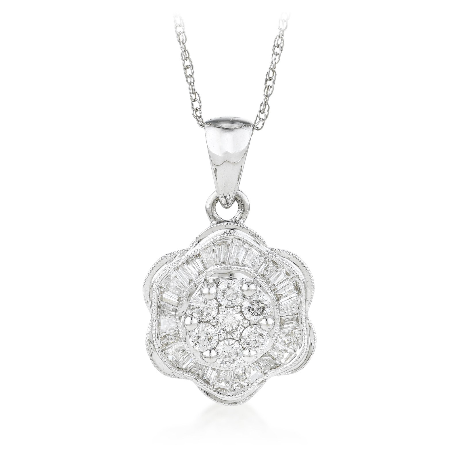 Cluster Diamond Pendant Necklace - No Reserve Lot: ESTIMATED RETAIL PRICE: $2,200* *This is the estimated value a piece of similar quality, craftsmanship, and characteristics could command at retail. Cluster pendants built from mixed-cut diamonds