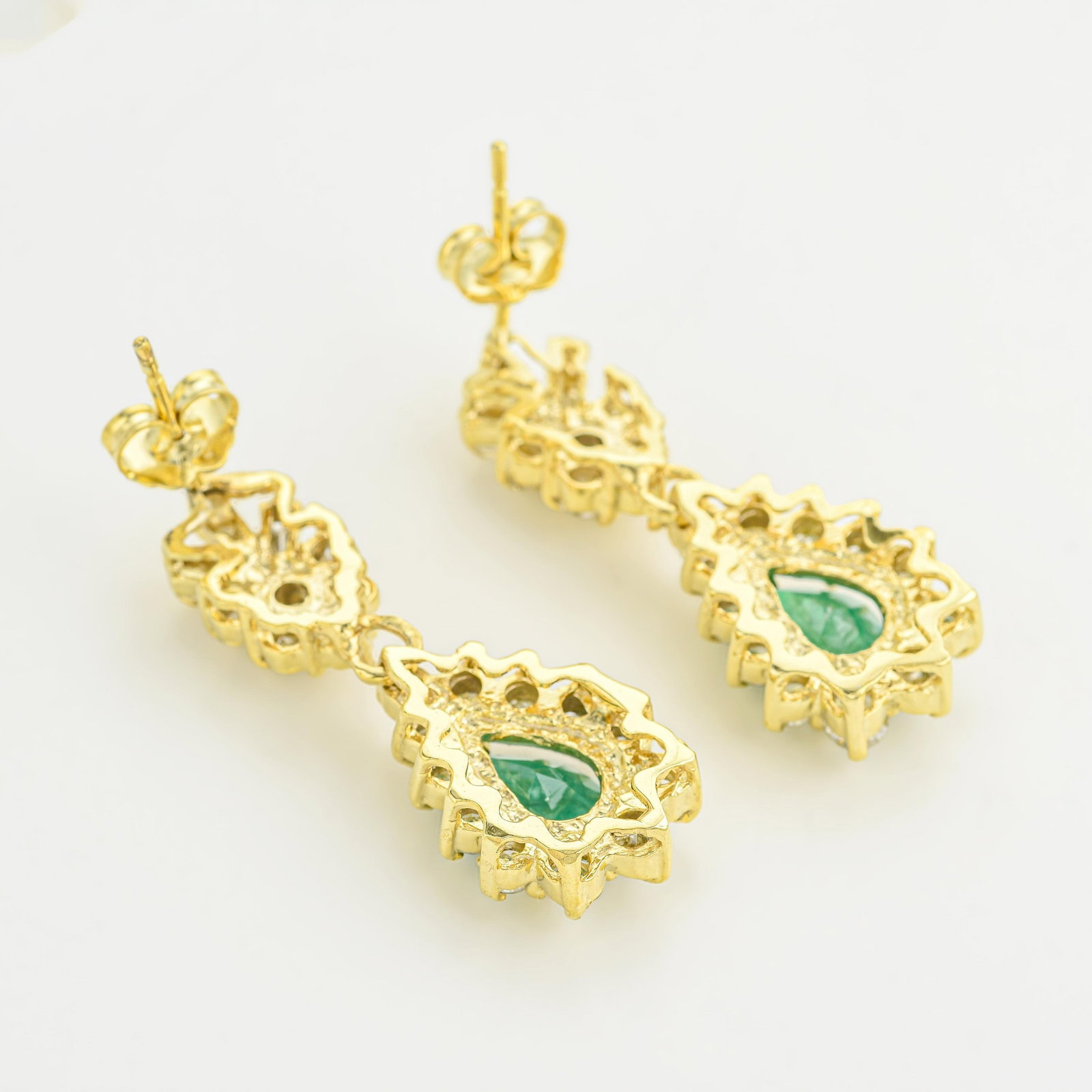 Emerald and Diamond Drop Earrings - 2