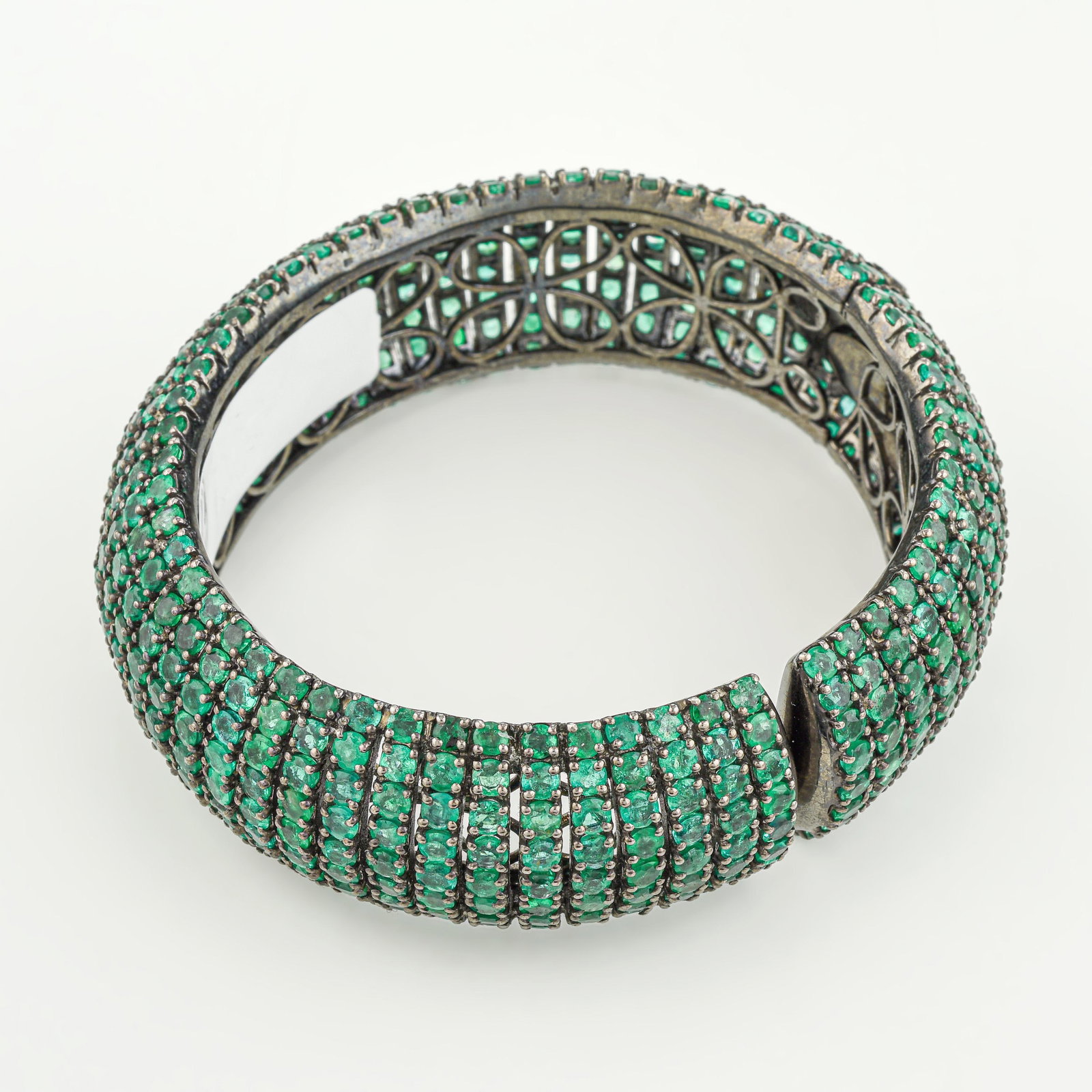 Silver Emerald Bangle - No Reserve Lot - 2