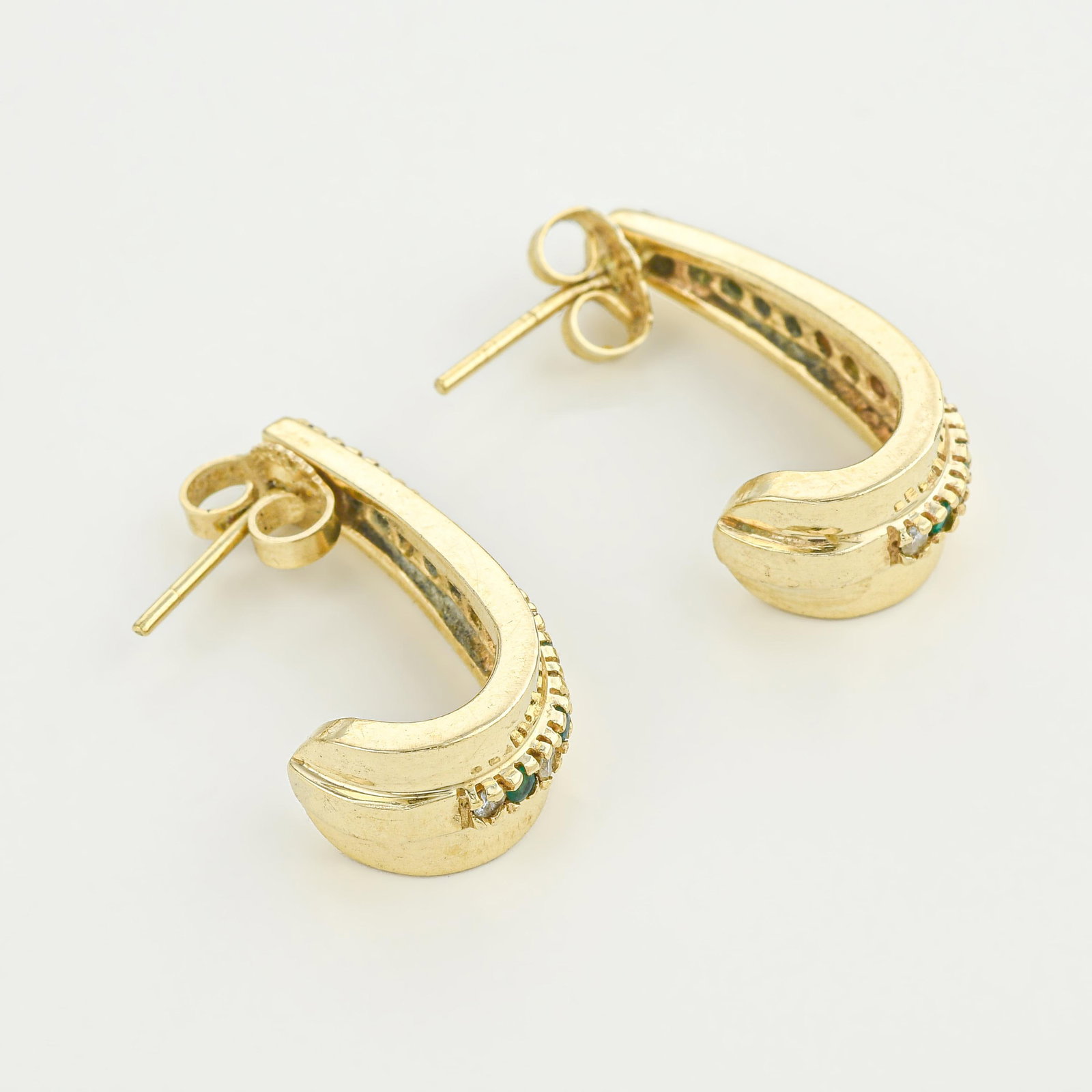 Emerald and Diamond Huggie Earrings - 2
