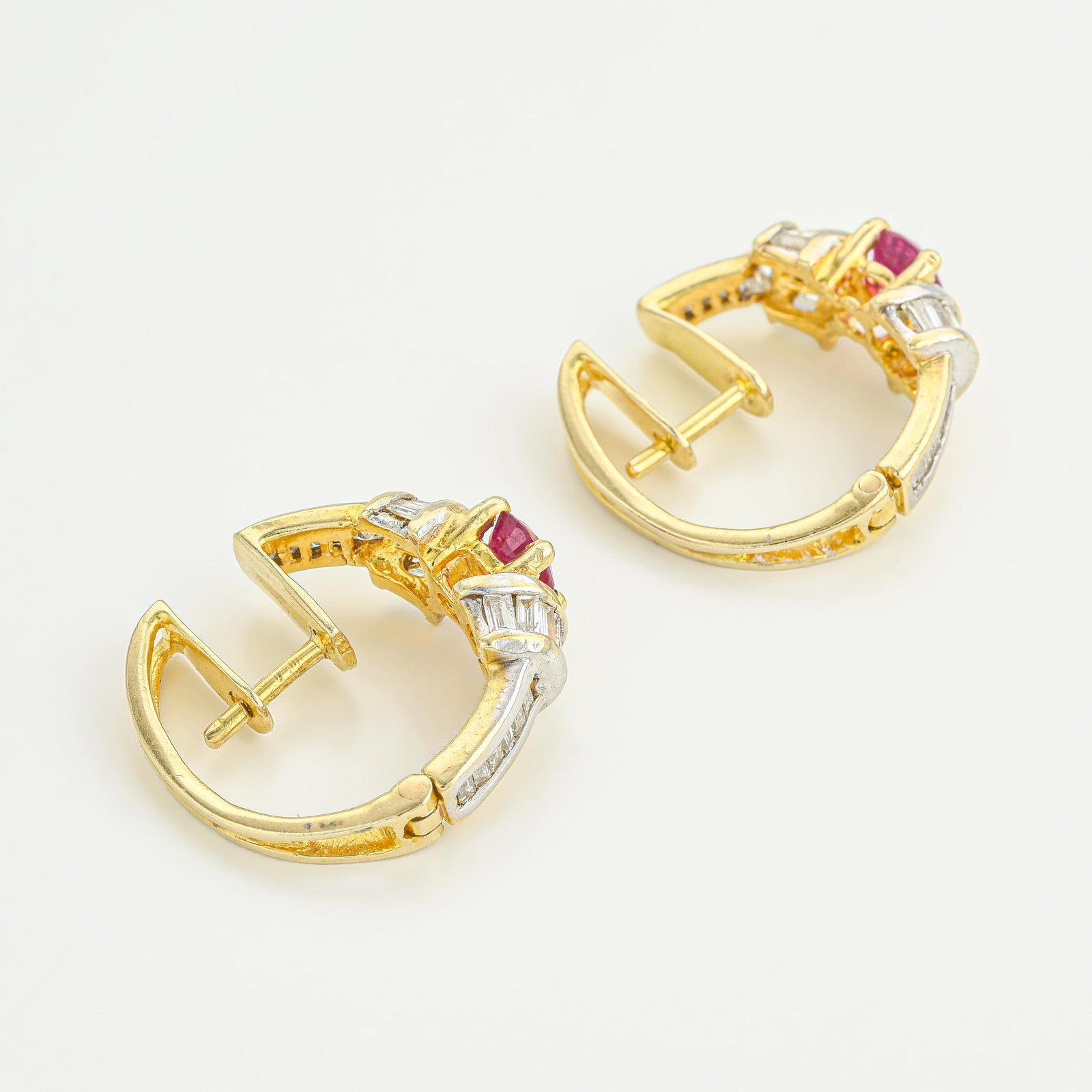 Vintage Ruby and Diamond Hoop Earrings - 2