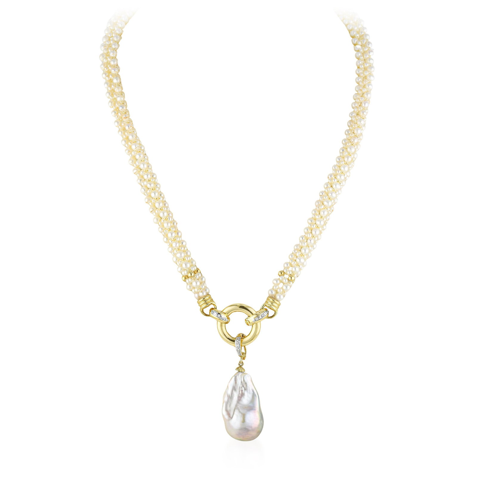 Woven Seed Pearl Rope Necklace with Detachable Baroque Pearl - 2