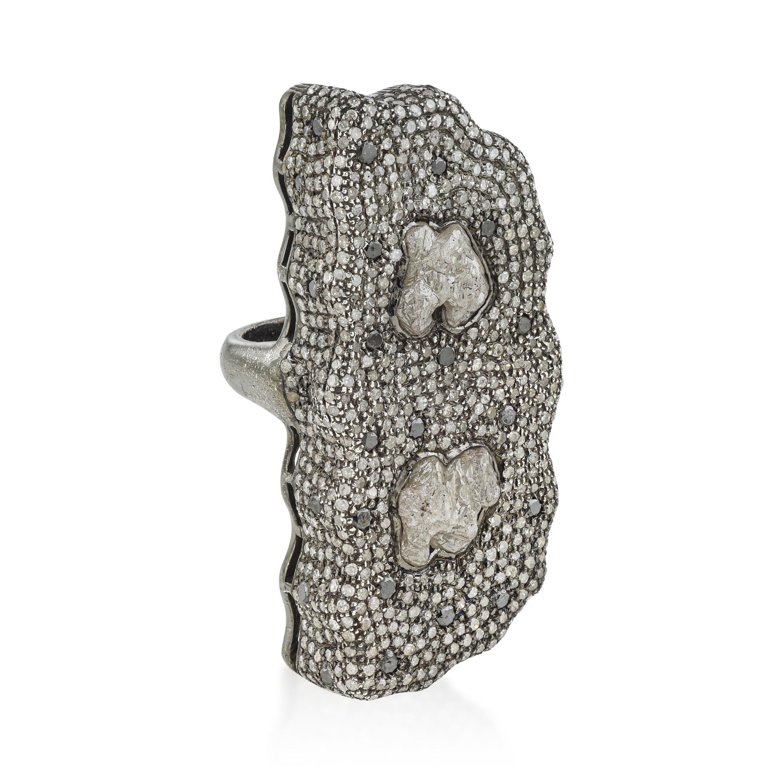 Elongated Silver Diamond Ring - 2