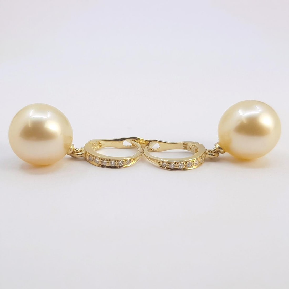 Golden South Sea Pearl and Diamond Drop Earrings - 2