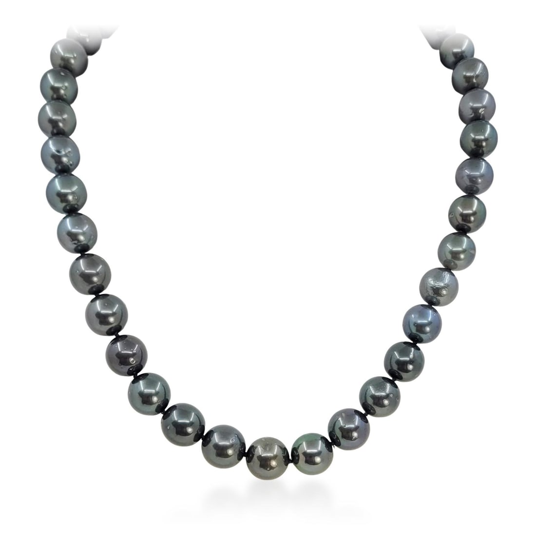 Peacock Black Tahitian Pearl Necklace: ESTIMATED RETAIL PRICE: $4,250* *This is the estimated value a piece of similar quality, craftsmanship, and characteristics could command at retail. A single strand of peacock black Tahitian pearls