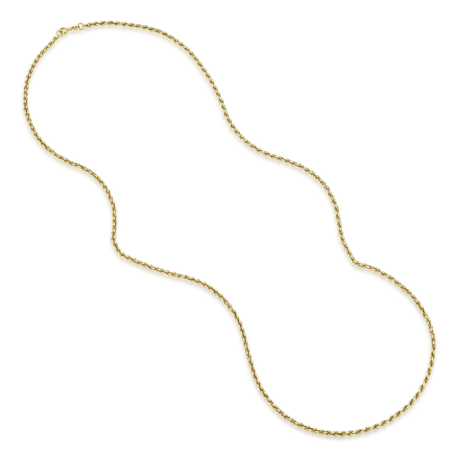 14K Gold Rope Chain Necklace, 29 Inches 2.9 mm: ESTIMATED RETAIL PRICE: $3,600* *This is the estimated value a piece of similar quality, craftsmanship, and characteristics could command at retail. Measuring 29 inches, this Italian-crafted 14K