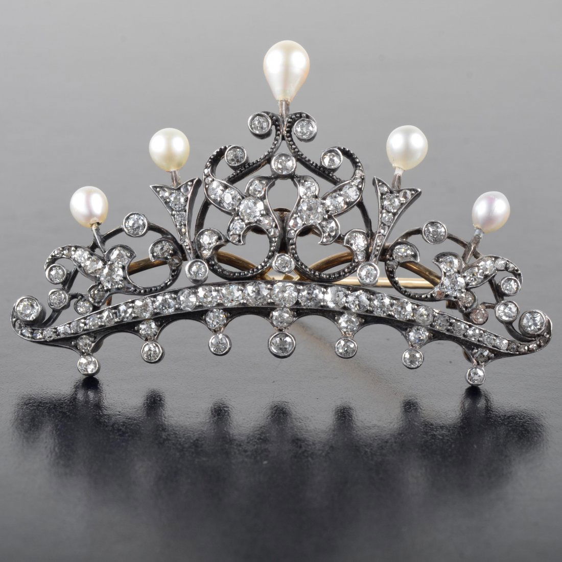 Antique diamond pearl hair ornament / brooch