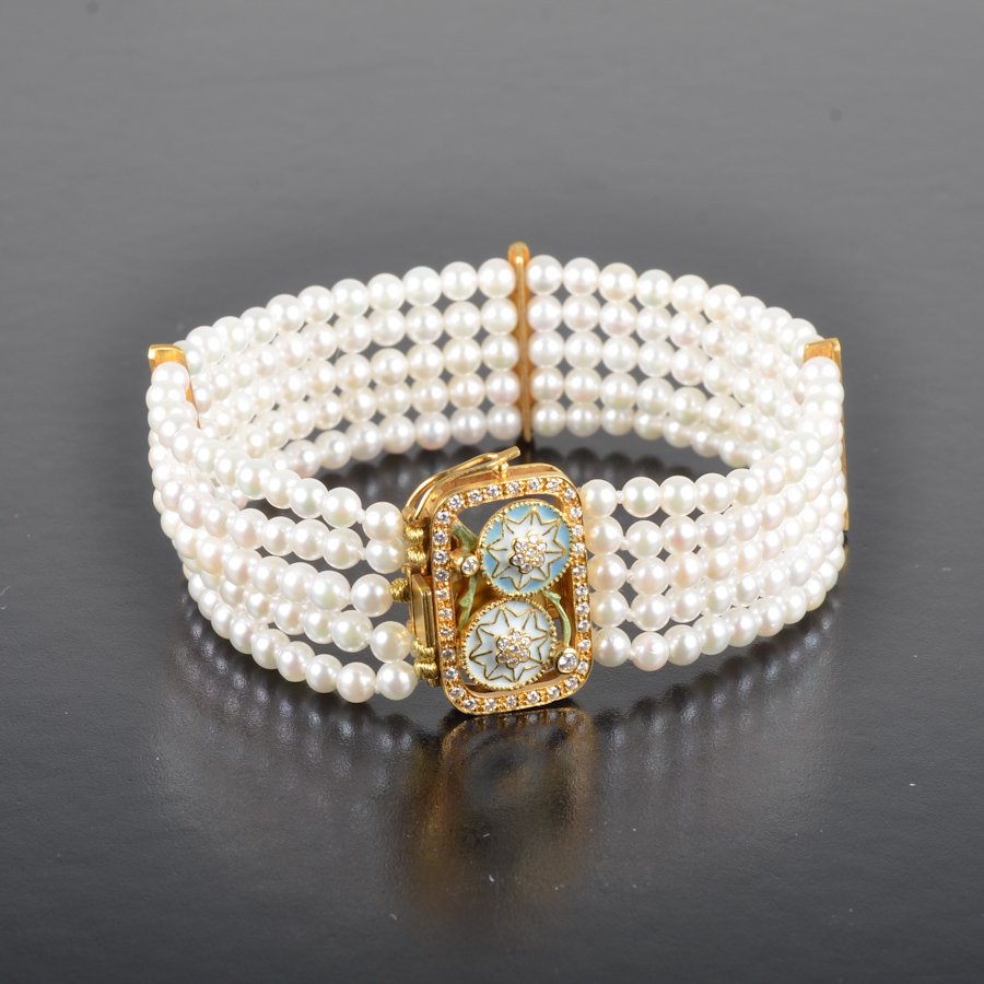 Masriera enamel pearl bracelet: Masriera enamel pearl bracelet. 7 inches, 26.4 grams