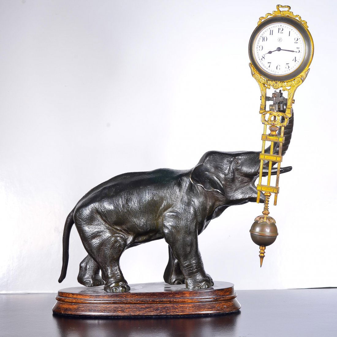 Antique bronze elephant clock