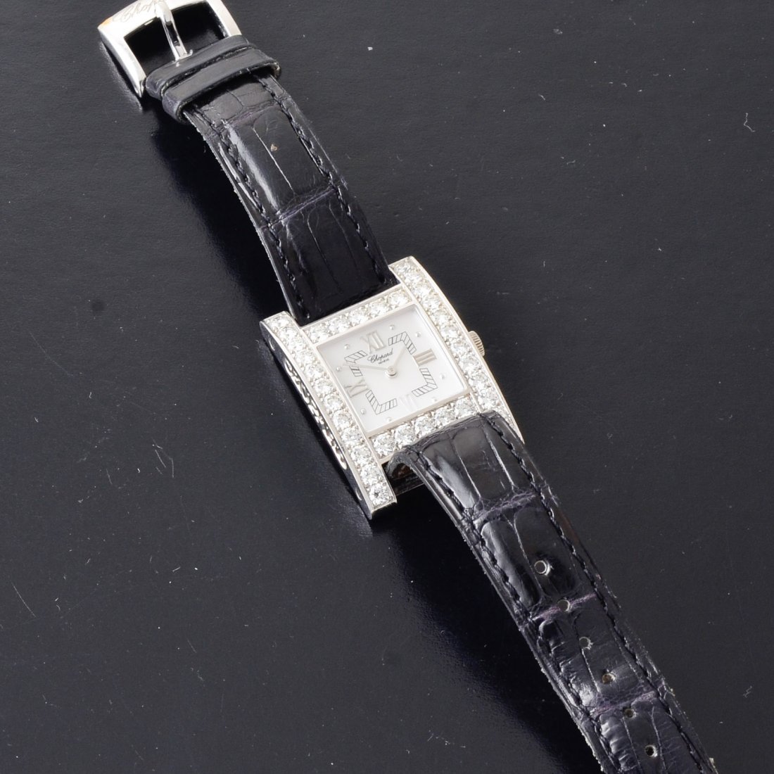 Chopard Diamond Watch: 18kw Diamond apprx 3 ctw 1" Watch withÂ Crocodile Strap Signed Chopard 594888 4451136621