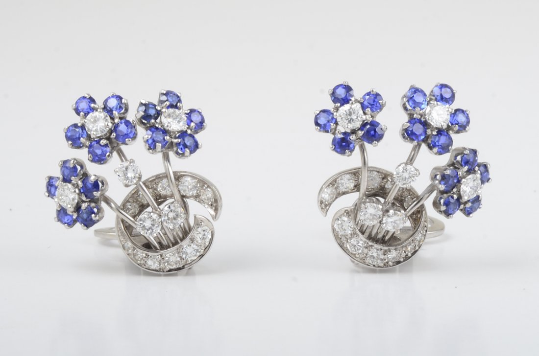 Platinum Diamond Sapphire Earrings (1 of 1)