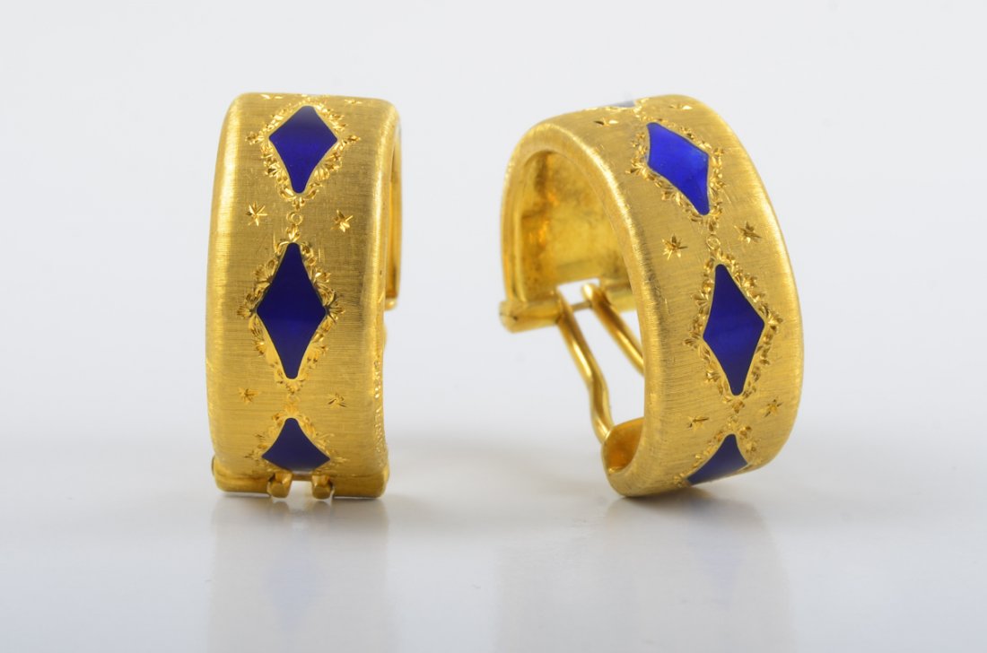 Buccellati Enamel Gold Earrings (1 of 3)