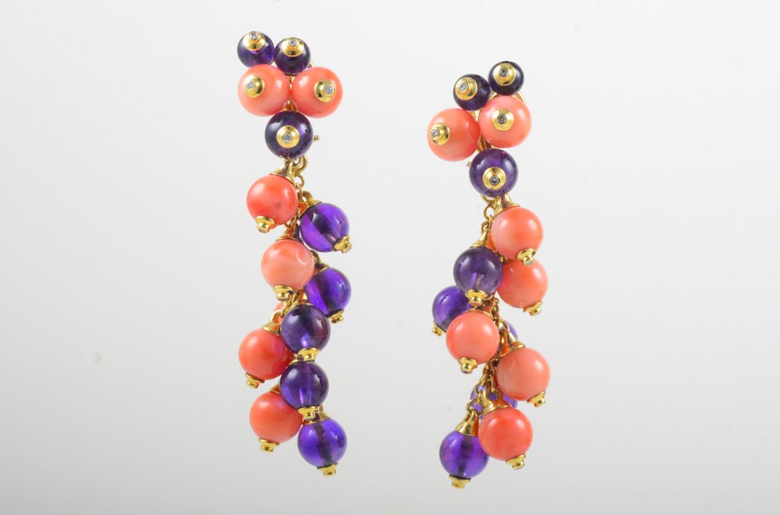 Coral Amethyst Diamond Ball Cluster Earrings (1 of 2)