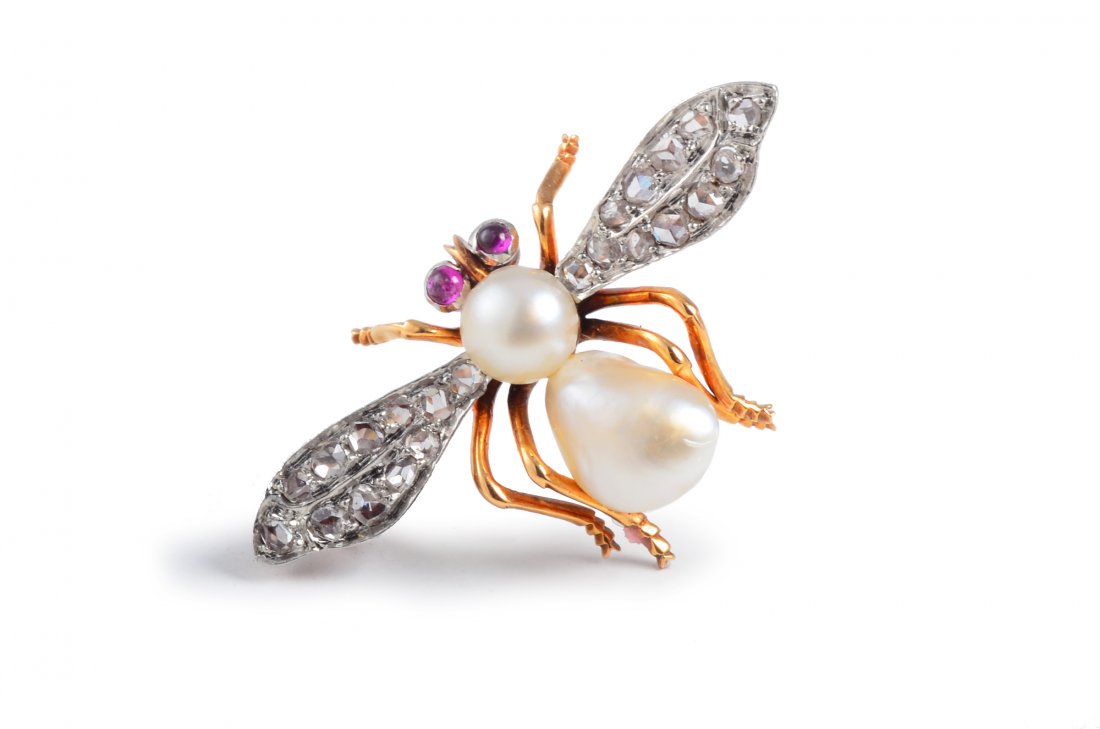 Edwardian Pearl Diamond Bee Pin (1 of 2)