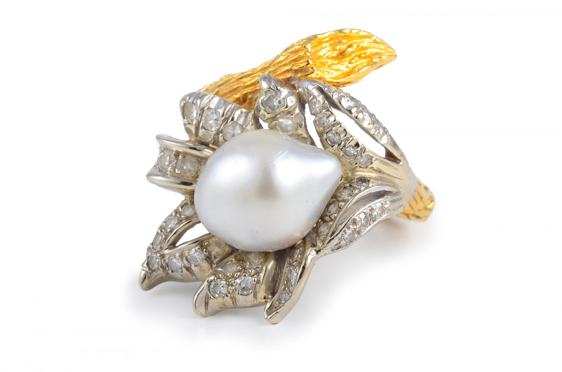 Pearl and Diamond Gold Ring (1 of 5)