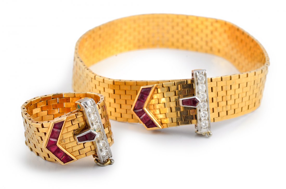 Retro Diamond Ruby Belt Buckle Ring Bracelet Set (1 of 7)
