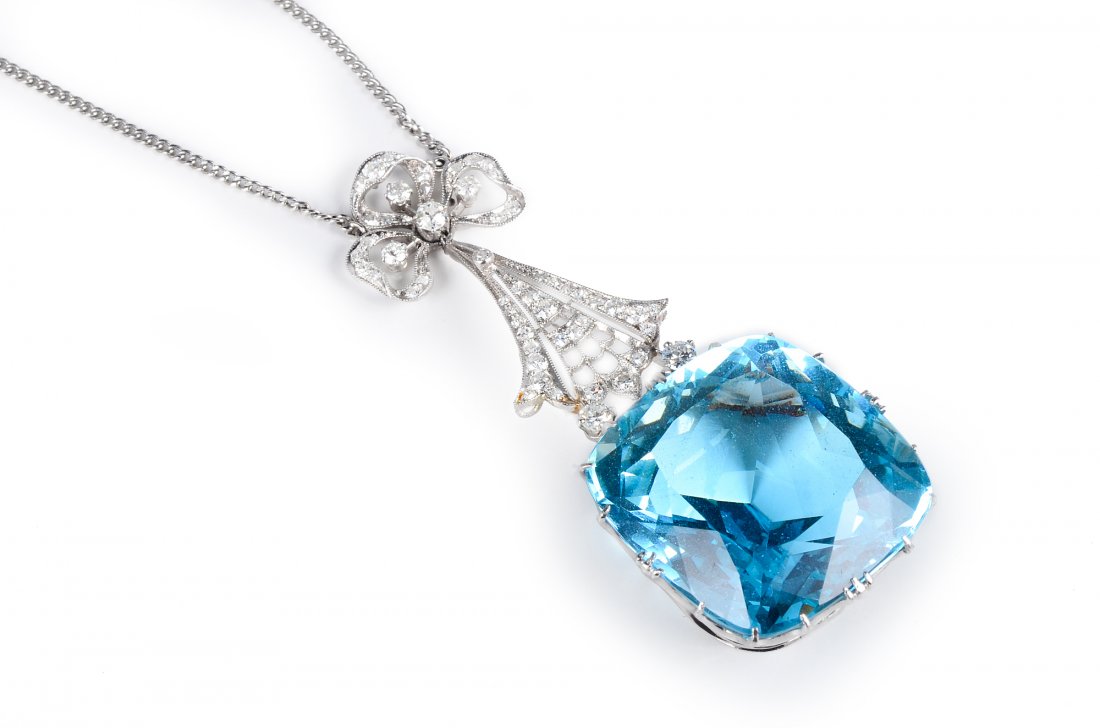 Edwardian Aquamarine Diamond Necklace (1 of 4)