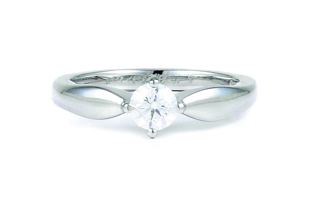 A Platinum Diamond Solitaire Ring, by Bulgari: Set with a solitaire round-cut diamond weighing approximately 0.30 carat; signed 7142464458 Bvlgari; ring size 4-1/2, weight 4.9g.