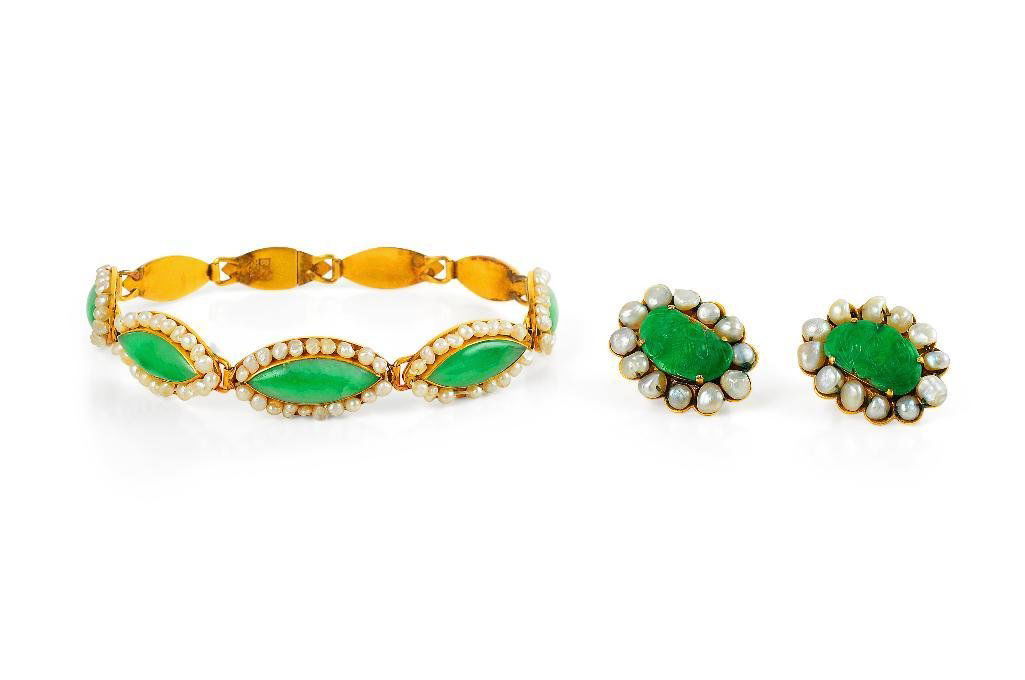 An Antique Gold, Pearl and Jadeite Bracelet and (1 of 1)