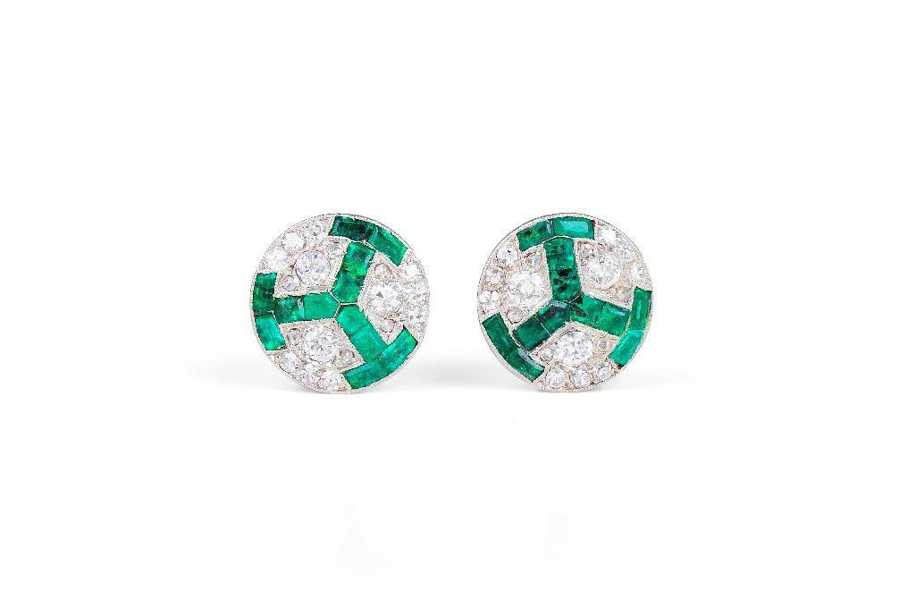 A Pair of Art Deco Platinum, Diamond and Emerald (1 of 2)