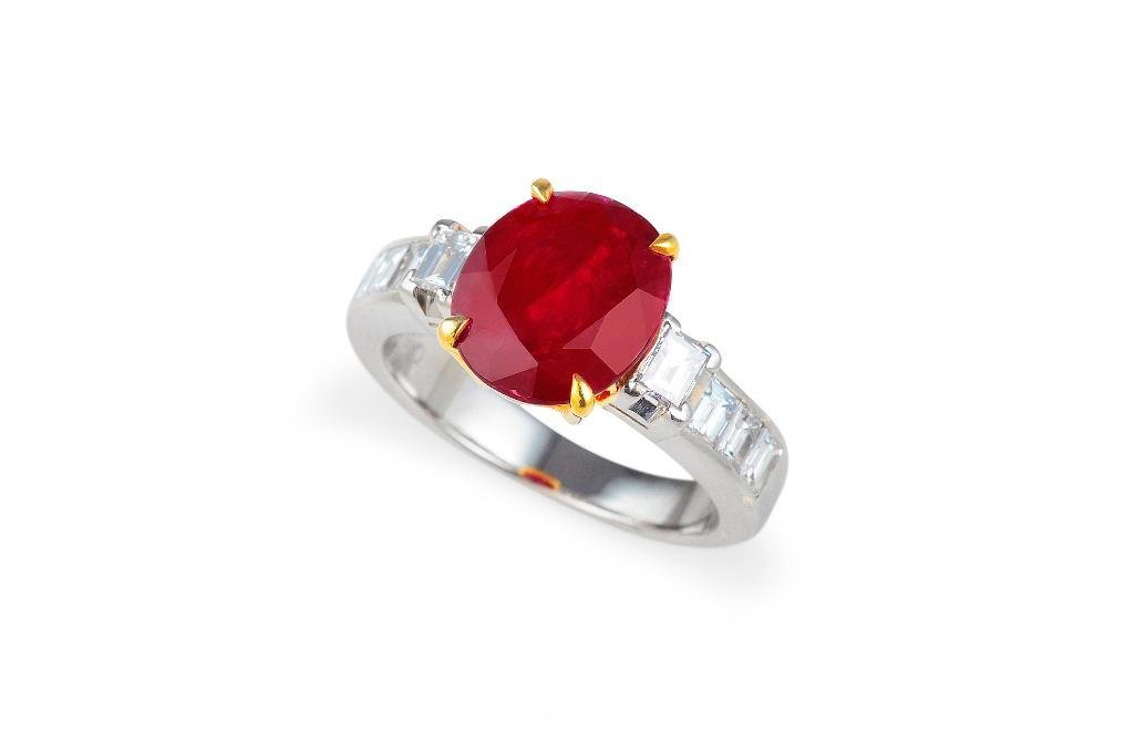 A Platinum, Burmese Ruby and Diamond Ring (1 of 5)