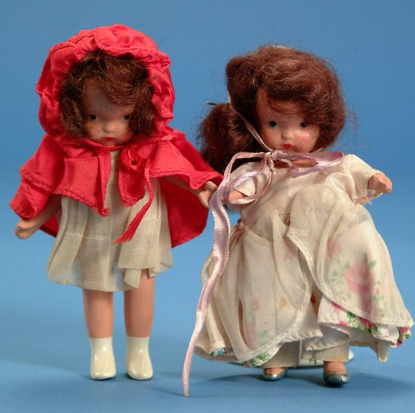 (2) Nancy Ann story book dolls, ptd bisque, jtd leg