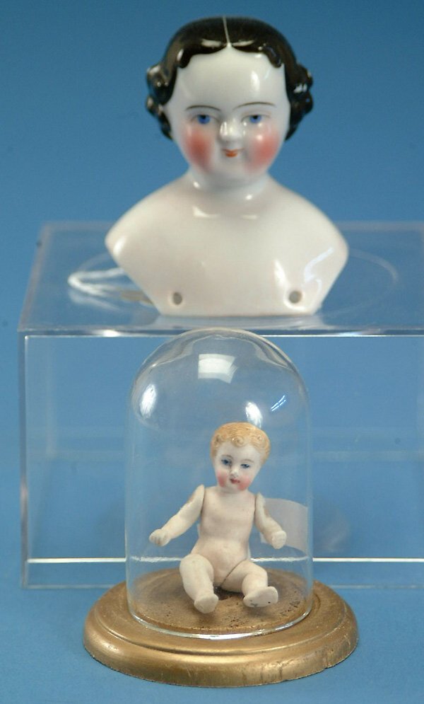 Lot: 2" all bisque baby w/dome and 2.5" high brow c