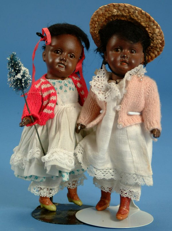 Pr 7" Kuhnlenz perfect bisque head black dolls, br.