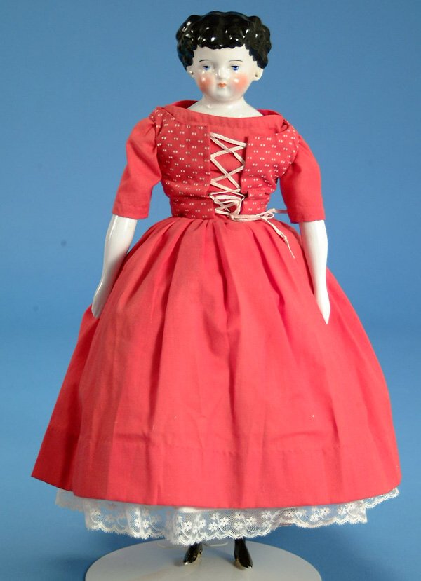 17" Low brow china shoulder head, bl. painted eyes,