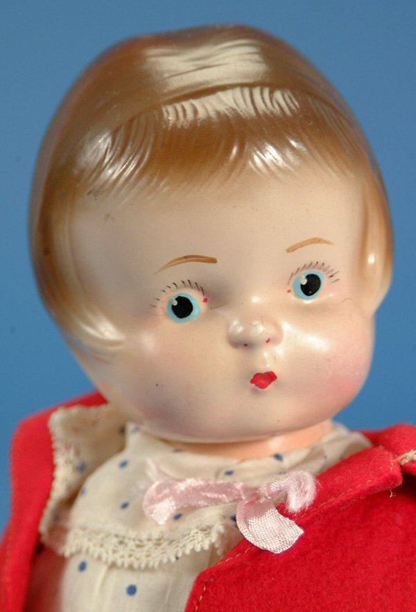 12" Effanbee Patsy Jr., all comp, bl. painted eyes,: 12" Effanbee Patsy Jr., all comp, bl. painted eyes, repainted brows, vintage clothing, replaced shoes, VG, (est. $100 - $200)