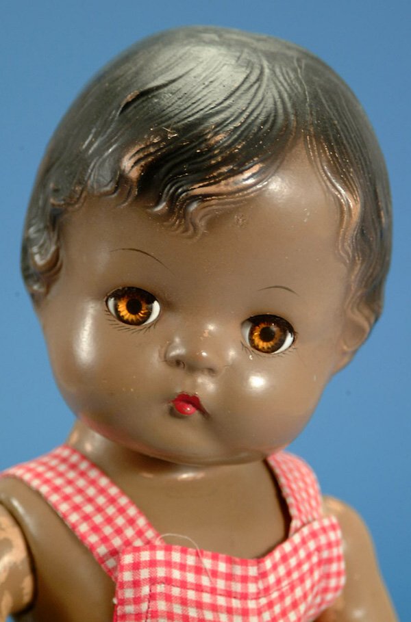 17" Effanbee Black Patsy Joan, all comp, br. sl. ey: 17" Effanbee Black Patsy Joan, all comp, br. sl. eyes, molded hair w/rubs, redressed, VG, (est. $300 - $400)