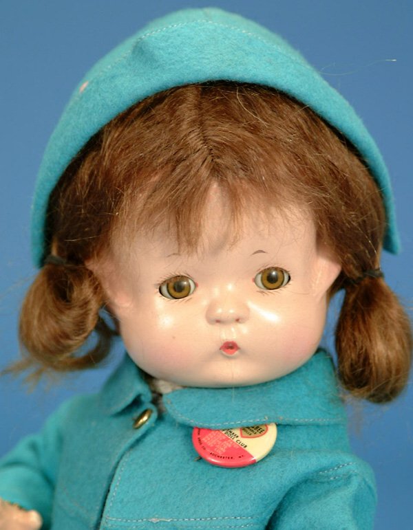 14" Effanbee Wigged Patsy, all comp, br. sl. eyes,: 14" Effanbee Wigged Patsy, all comp, br. sl. eyes, orig clothing w/button, bracelet, replaced shoes, fine crazing VG, (est. $100 - $200)